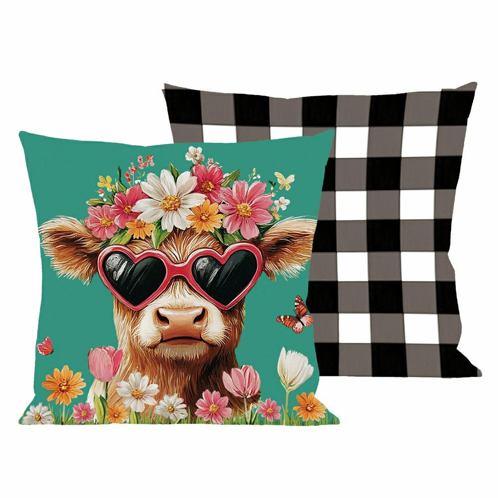 Floral Sunglasses Highland Cow Pillow Cover | Plow & Hearth