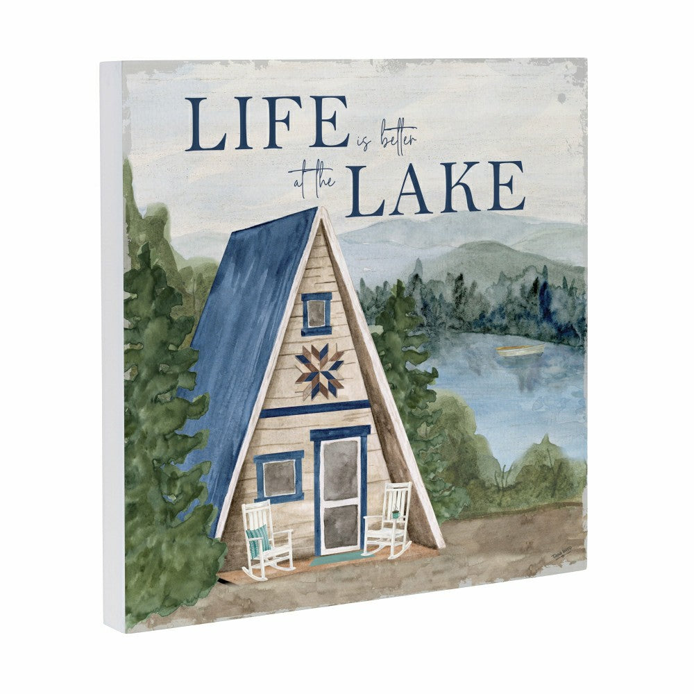 Lake Living Wooden Wall Art Life at the Lake 12x12" | Plow & Hearth
