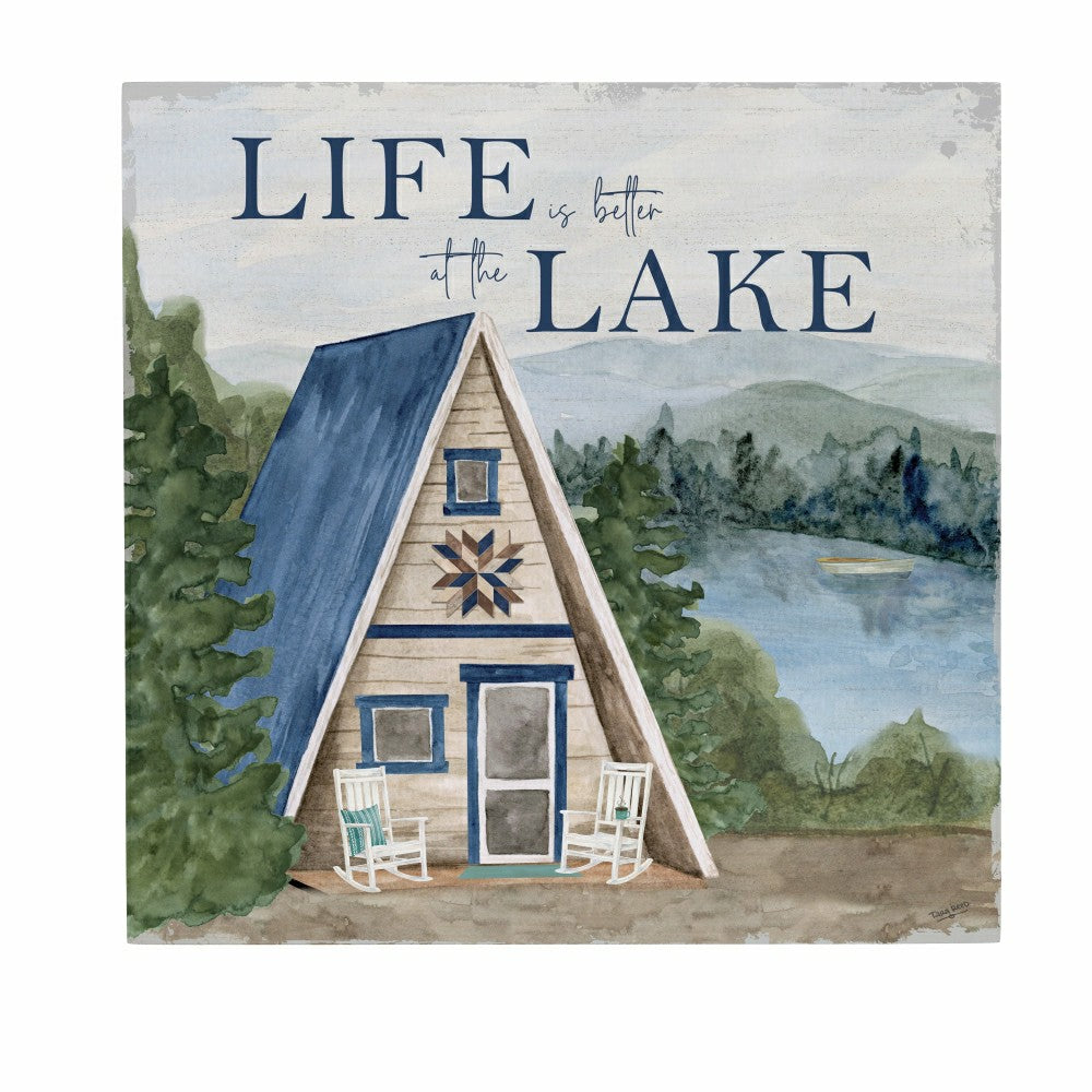 Lake Living Wooden Wall Art Life at the Lake 12x12" | Plow & Hearth