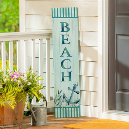 Blue Coastal Garden Decor, Porch Leaner, "BEACH", 10.75" L x 46" H | Plow & Hearth