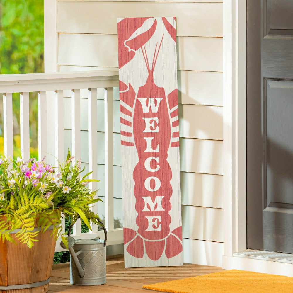 Coastal Porch Leaner Welcome Lobster 46" H | Plow & Hearth