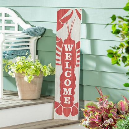 Coastal Porch Leaner Welcome Lobster 46" H | Plow & Hearth