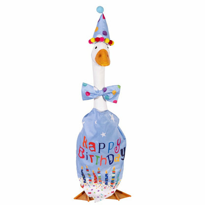 Giddy The Goose, Metal Porch Statue With Blue Birthday Outfit, 21"H | Plow & Hearth
