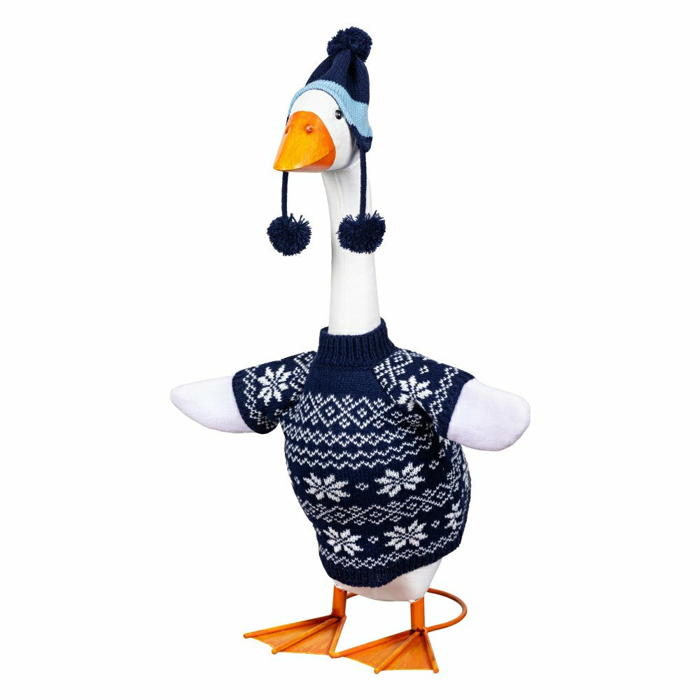 Giddy The Goose, Metal Porch Statue With Winter Sweater Outfit, 21"H | Plow & Hearth