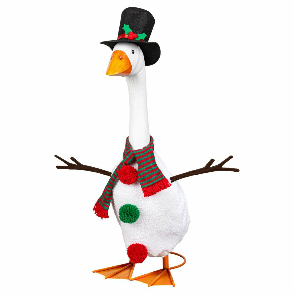 Giddy The Goose, Metal Porch Statue With Snowman Outfit, 21"H | Plow & Hearth