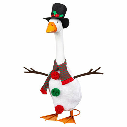 Giddy The Goose, Metal Porch Statue With Snowman Outfit, 21"H | Plow & Hearth