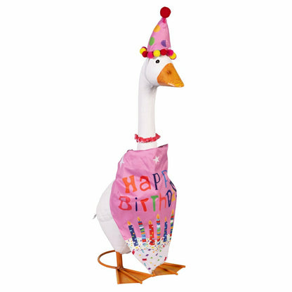 Giddy The Goose, Metal Porch Statue With Pink Birthday Outfit, 21"H | Plow & Hearth