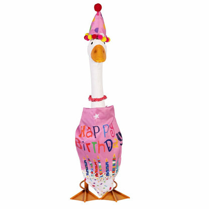 Giddy The Goose, Metal Porch Statue With Pink Birthday Outfit, 21"H | Plow & Hearth