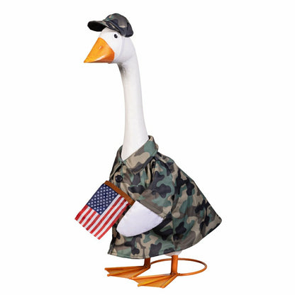 Giddy The Goose, Metal Porch Statue With Military Camo Outfit, 21"H | Plow & Hearth