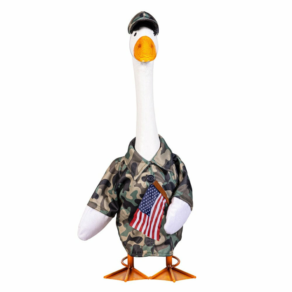 Giddy The Goose, Metal Porch Statue With Military Camo Outfit, 21"H | Plow & Hearth