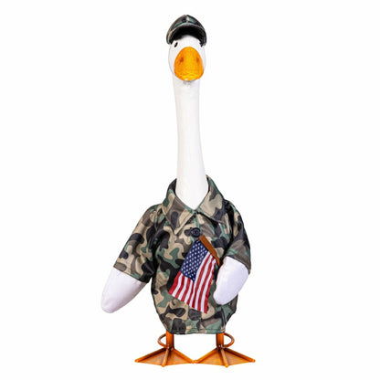 Giddy The Goose, Metal Porch Statue With Military Camo Outfit, 21"H | Plow & Hearth