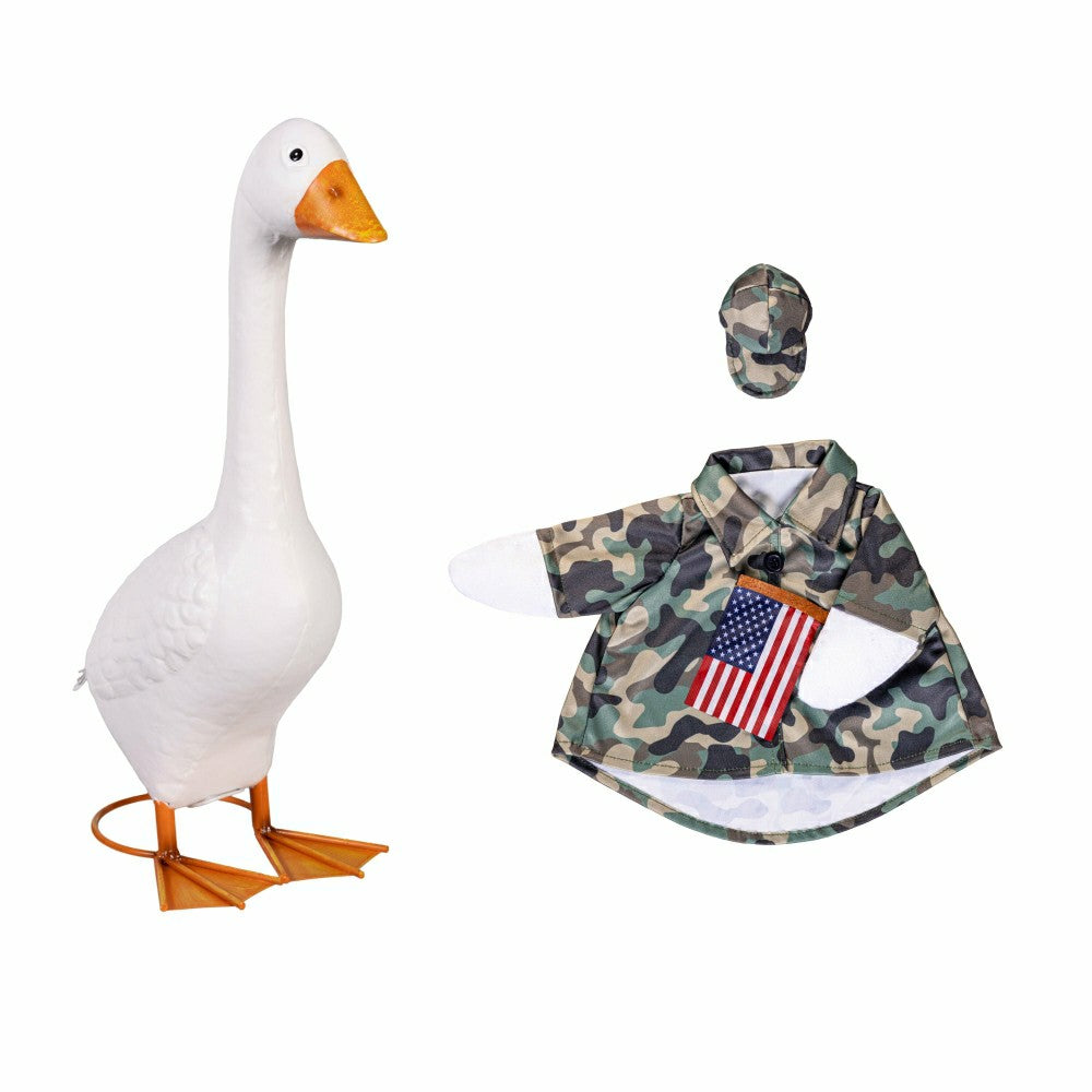 Giddy The Goose, Metal Porch Statue With Military Camo Outfit, 21"H | Plow & Hearth