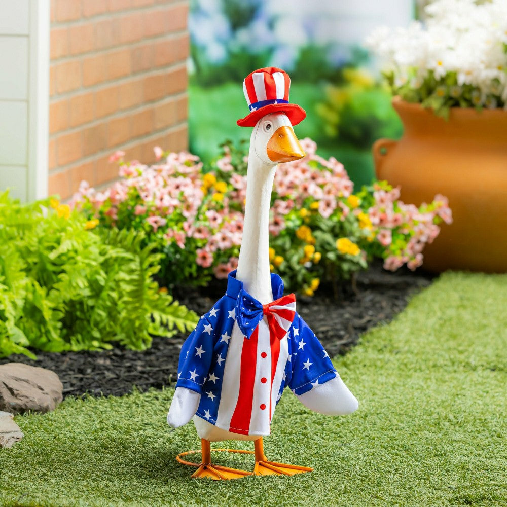 Giddy The Goose, Metal Porch Statue With Patriotic Boy Outfit, 21"H | Plow & Hearth