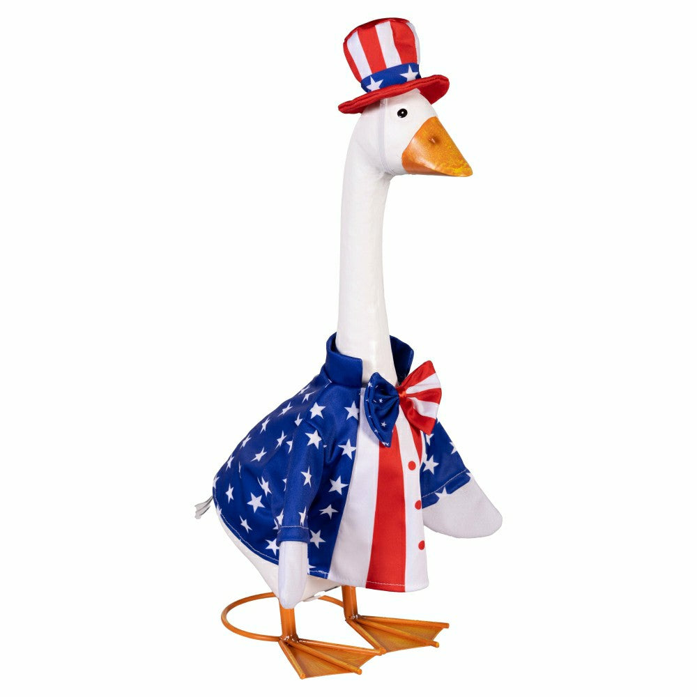 Giddy The Goose, Metal Porch Statue With Patriotic Boy Outfit, 21"H | Plow & Hearth