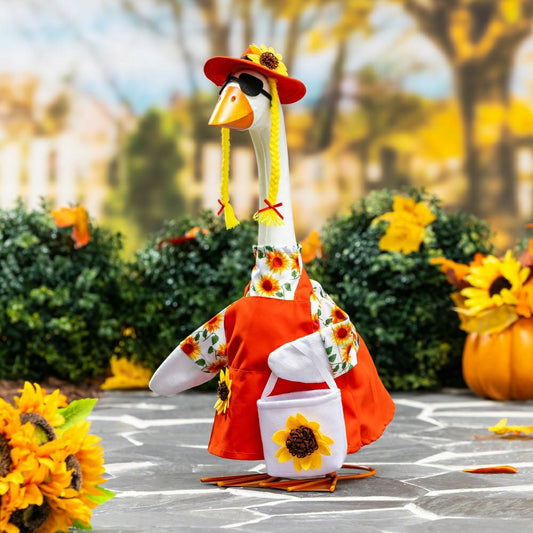 Giddy The Goose, Metal Porch Statue With Sunflower Dress Outfit, 21"H | Plow & Hearth