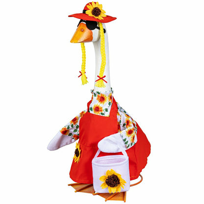Giddy The Goose, Metal Porch Statue With Sunflower Dress Outfit, 21"H | Plow & Hearth