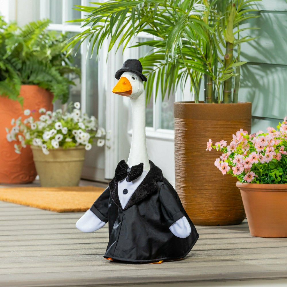Giddy The Goose, Metal Porch Statue With Groom Outfit, 21"H | Plow & Hearth