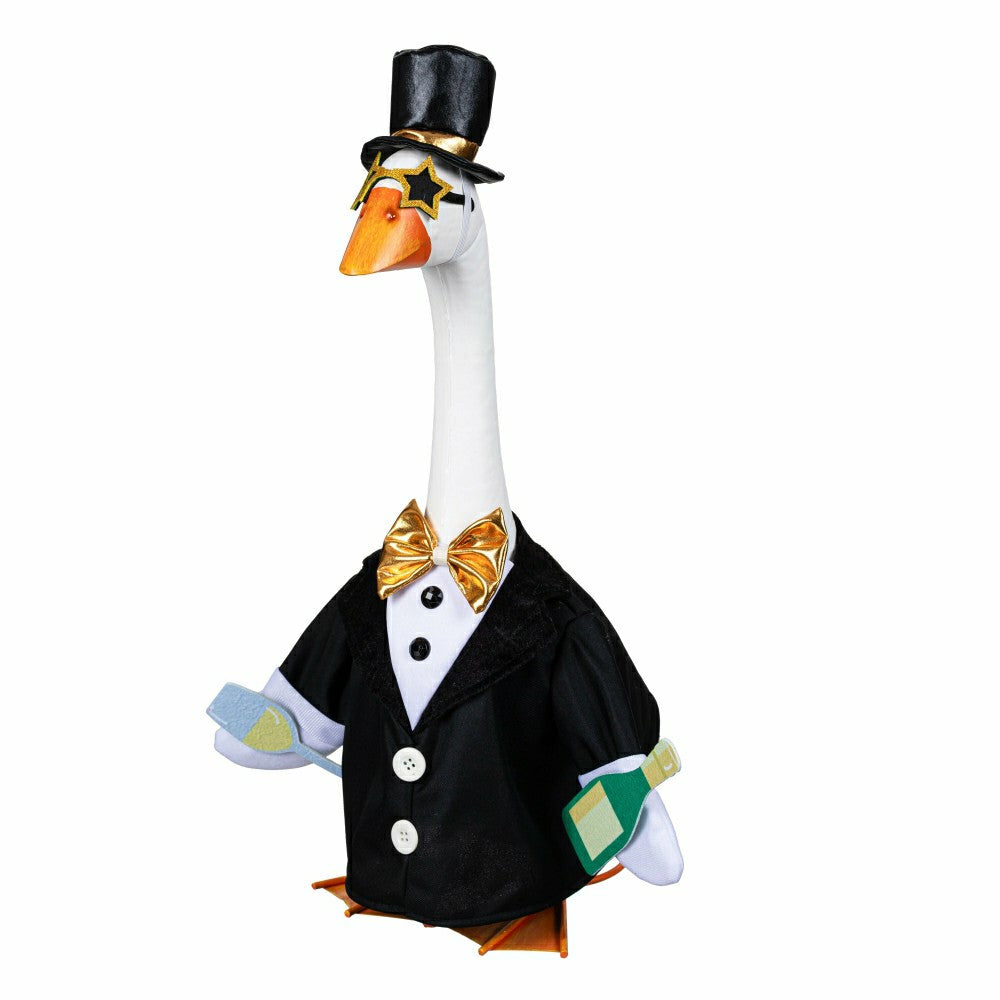 Giddy The Goose, Metal Porch Statue With Happy New Years Tux Outfit, 21"H | Plow & Hearth