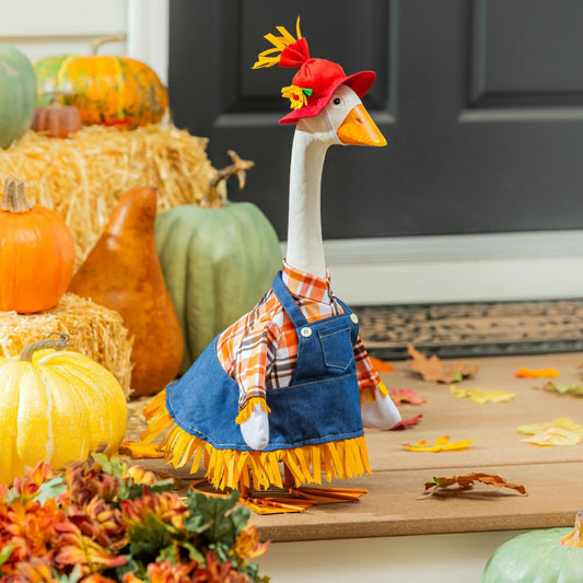 Giddy The Goose, Metal Porch Statue With Scarecrow Outfit, 21"H | Plow & Hearth