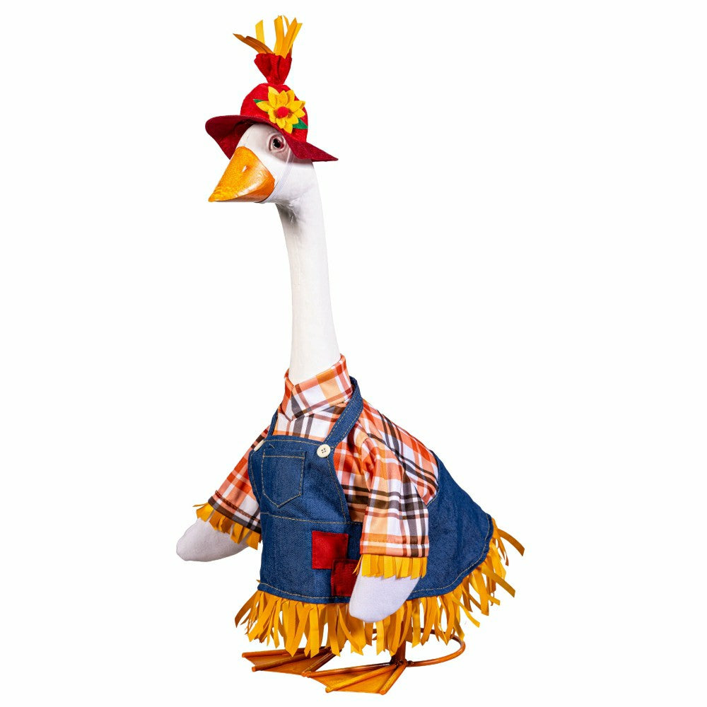 Giddy The Goose, Metal Porch Statue With Scarecrow Outfit, 21"H | Plow & Hearth