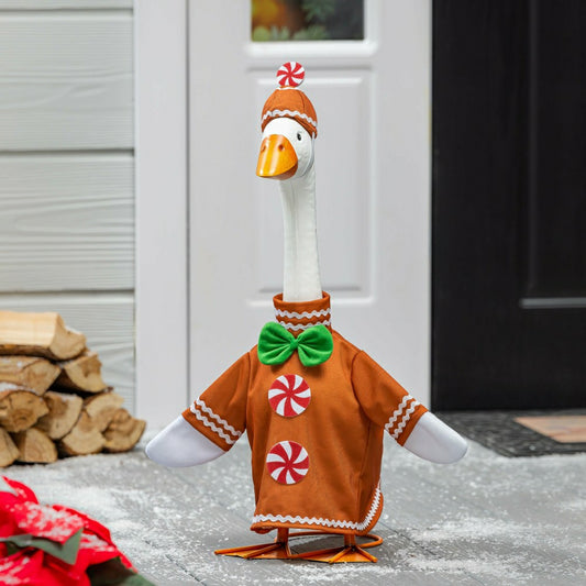 Giddy The Goose, Metal Porch Statue With Gingerbread Man Outfit, 21"H | Plow & Hearth