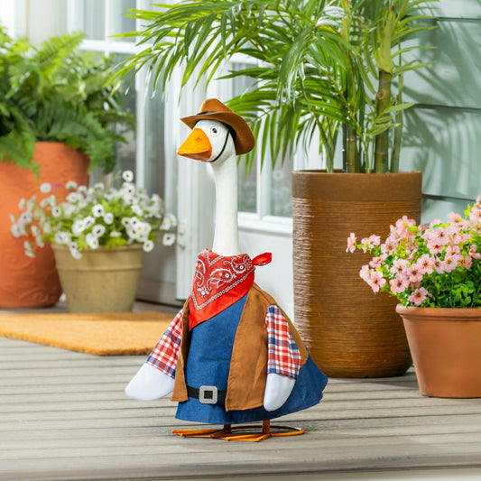 Giddy The Goose, Metal Porch Statue With Cowboy Outfit, 21"H | Plow & Hearth