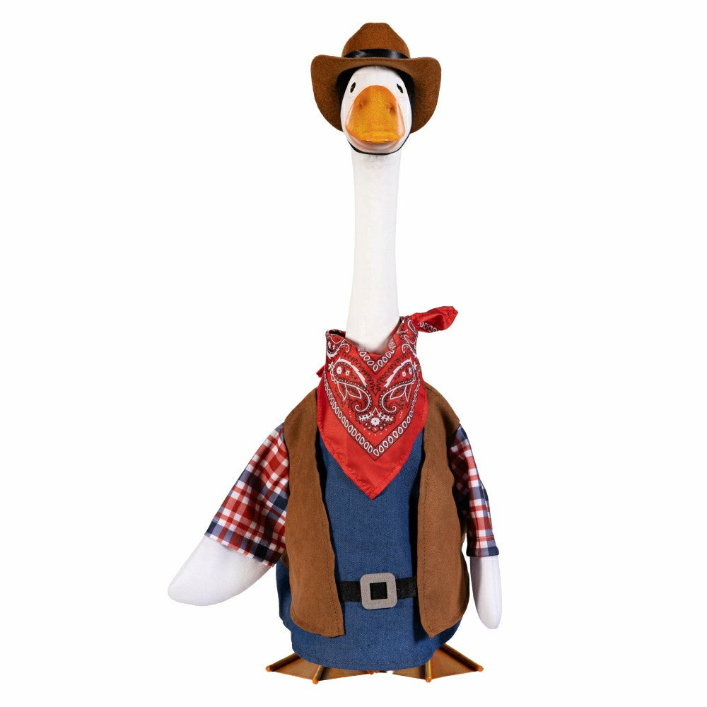 Giddy The Goose, Metal Porch Statue With Cowboy Outfit, 21"H | Plow & Hearth