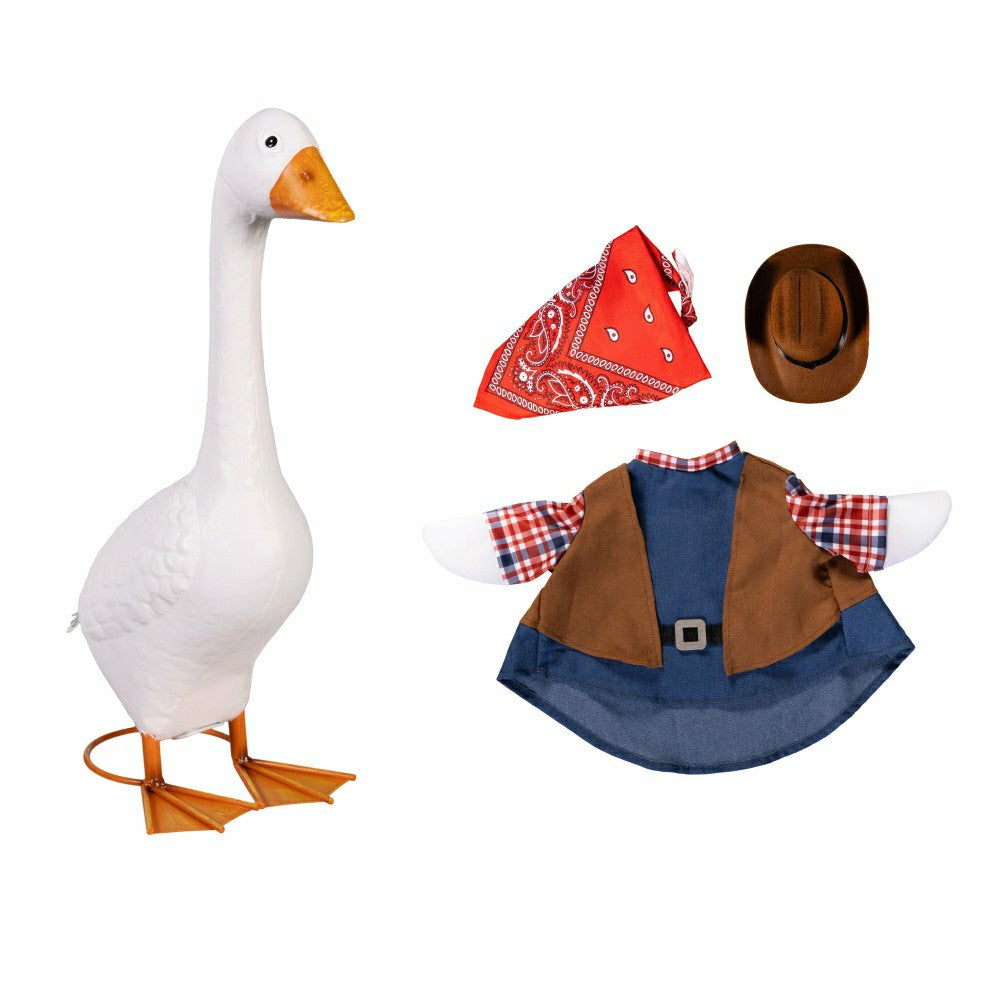 Giddy The Goose, Metal Porch Statue With Cowboy Outfit, 21"H | Plow & Hearth