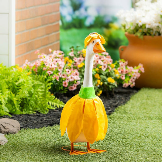 Giddy The Goose, Metal Porch Statue With Sunflower Outfit, 21"H | Plow & Hearth