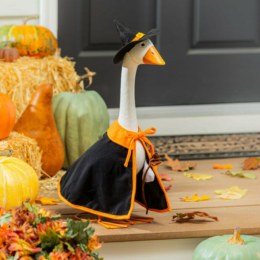Giddy The Goose, Metal Porch Statue With Halloween Witch Outfit, 21"H | Plow & Hearth