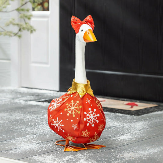Giddy The Goose, Metal Porch Statue With Christmas Ornament Outifit, 21"H | Plow & Hearth