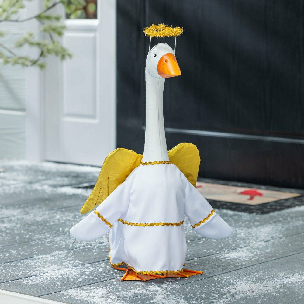 Giddy The Goose, Metal Porch Statue With Angel Outfit, 21"H | Plow & Hearth