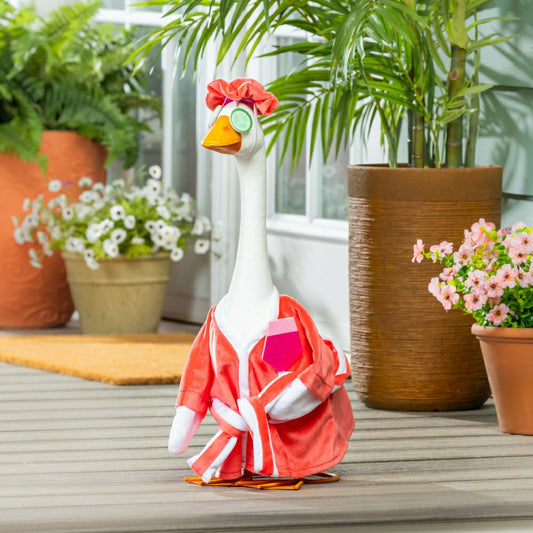 Giddy The Goose, Metal Porch Statue With Spa Day Outfit, 21"H | Plow & Hearth
