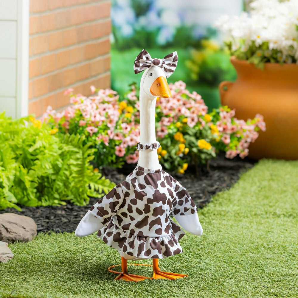 Giddy The Goose, Metal Porch Statue With Cow Print Outfit, 21"H | Plow & Hearth