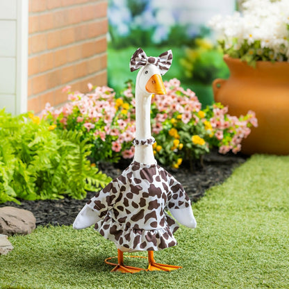 Giddy The Goose, Metal Porch Statue With Cow Print Outfit, 21"H | Plow & Hearth