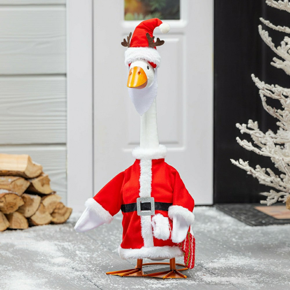 Giddy The Goose, Metal Porch Statue With Santa Outfit, 21"H | Plow & Hearth