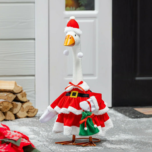 Giddy The Goose, Metal Porch Statue With Mrs. Claus Outfit, 21"H | Plow & Hearth