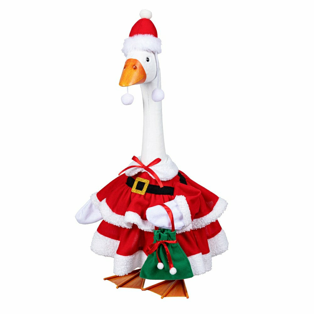 Giddy The Goose, Metal Porch Statue With Mrs. Claus Outfit, 21"H | Plow & Hearth