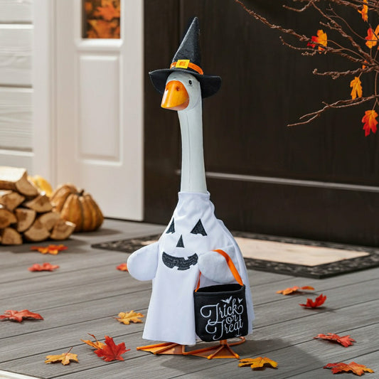 Giddy The Goose, Metal Porch Statue With Halloween Ghost Outfit, 21"H | Plow & Hearth
