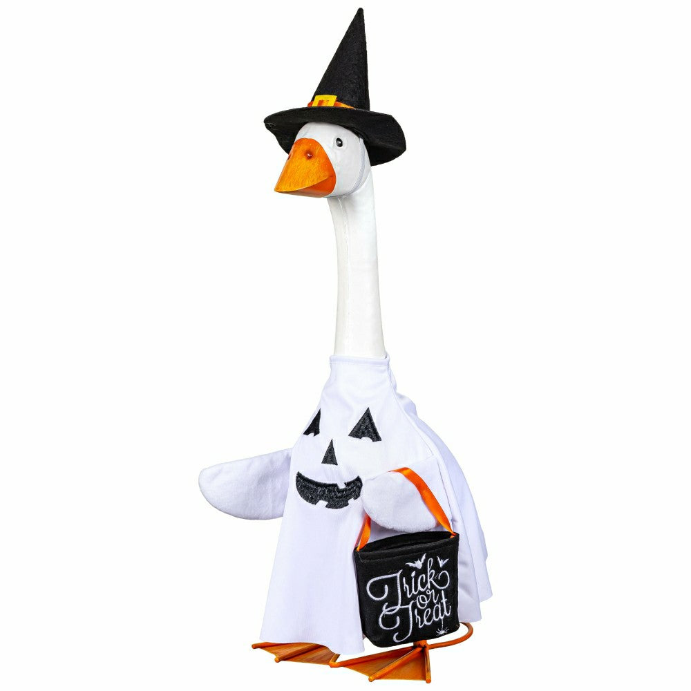 Giddy The Goose, Metal Porch Statue With Halloween Ghost Outfit, 21"H | Plow & Hearth