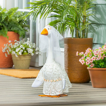 Giddy The Goose, Metal Porch Statue With Wedding Dress Outfit, 21"H | Plow & Hearth