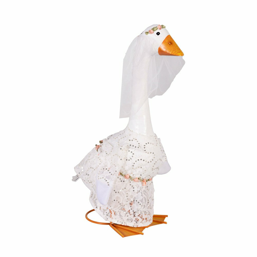 Giddy The Goose, Metal Porch Statue With Wedding Dress Outfit, 21"H | Plow & Hearth