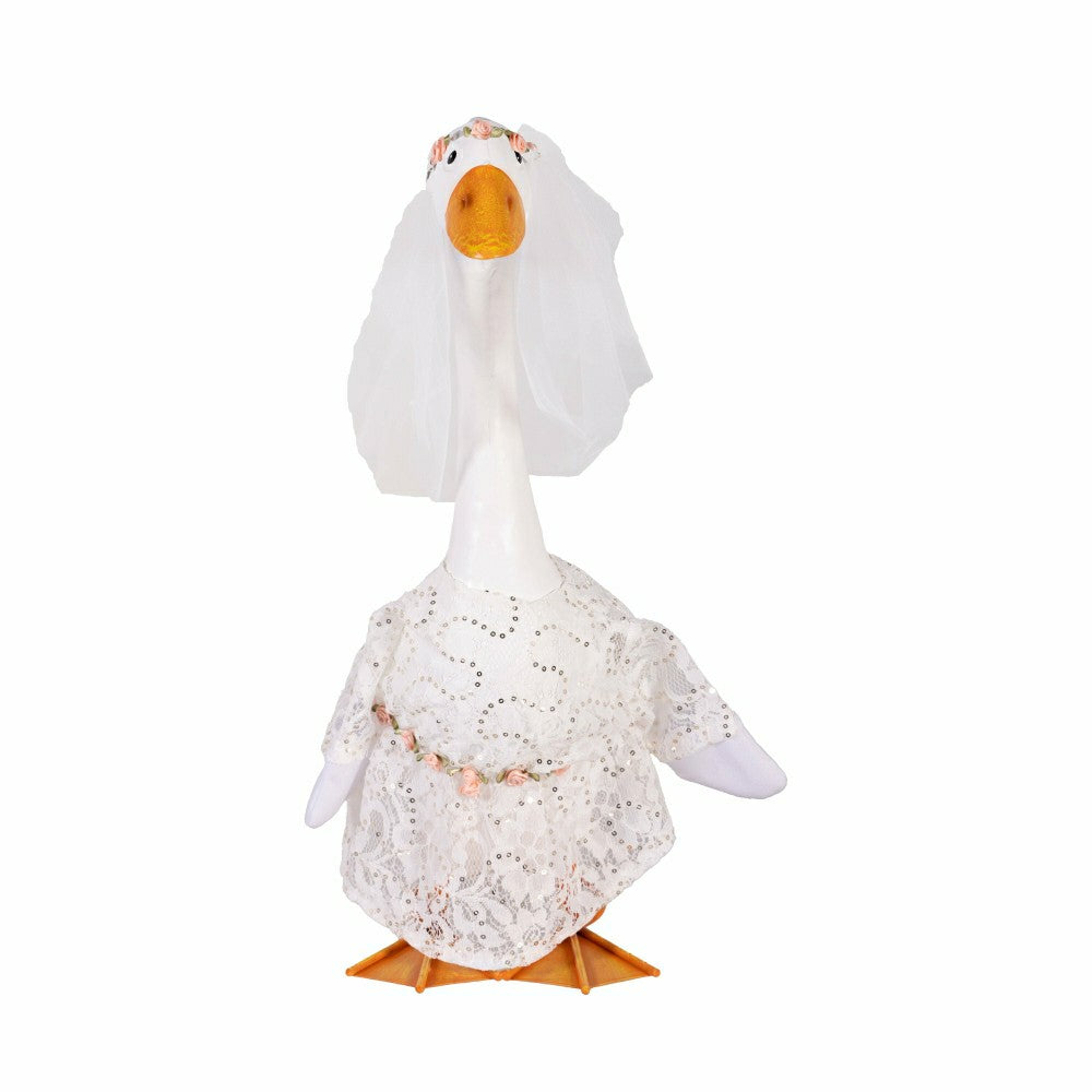 Giddy The Goose, Metal Porch Statue With Wedding Dress Outfit, 21"H | Plow & Hearth