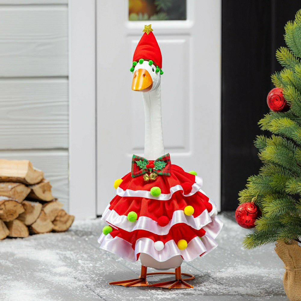 Giddy The Goose, Metal Porch Statue With Christmas Ruffles Outfit, 21"H | Plow & Hearth