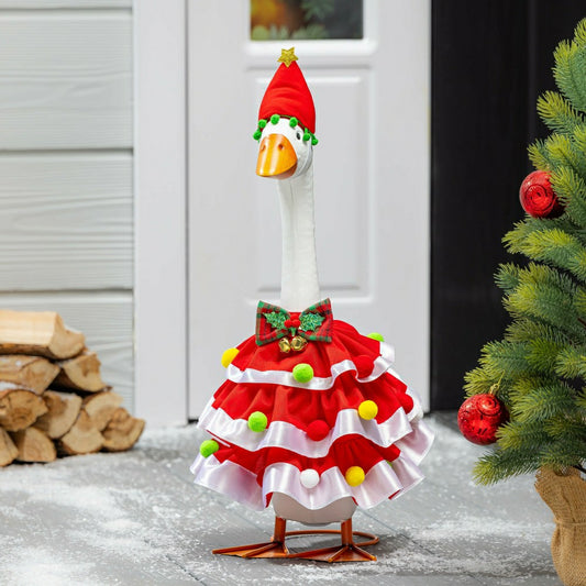 Giddy The Goose, Metal Porch Statue With Christmas Ruffles Outfit, 21"H | Plow & Hearth