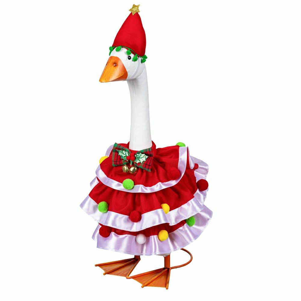 Giddy The Goose, Metal Porch Statue With Christmas Ruffles Outfit, 21"H | Plow & Hearth