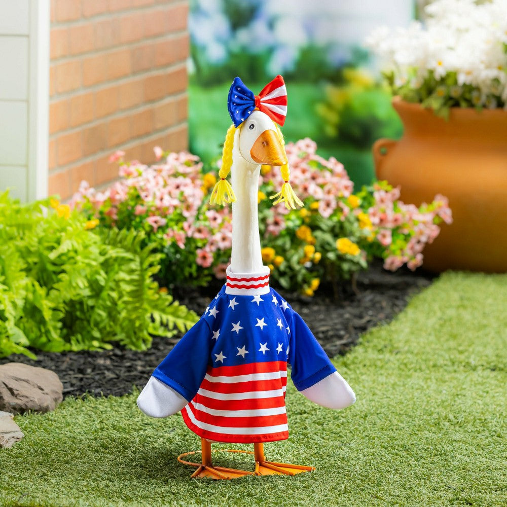 Giddy The Goose, Metal Porch Statue With Patriotic Girl Outfit, 21"H | Plow & Hearth