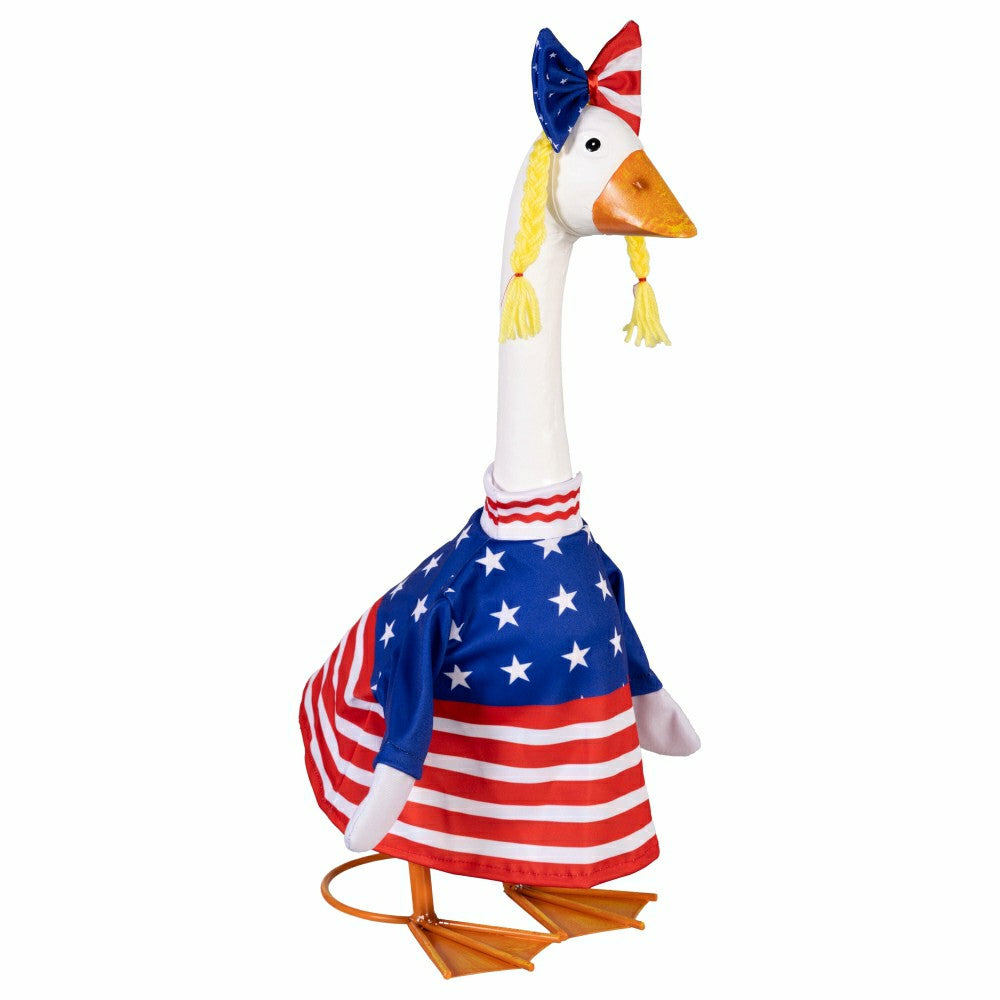 Giddy The Goose, Metal Porch Statue With Patriotic Girl Outfit, 21"H | Plow & Hearth