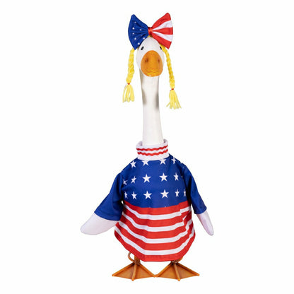 Giddy The Goose, Metal Porch Statue With Patriotic Girl Outfit, 21"H | Plow & Hearth