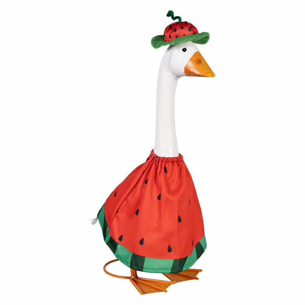 Giddy The Goose, Metal Porch Statue With Watermelon Outfit, 21"H | Plow & Hearth